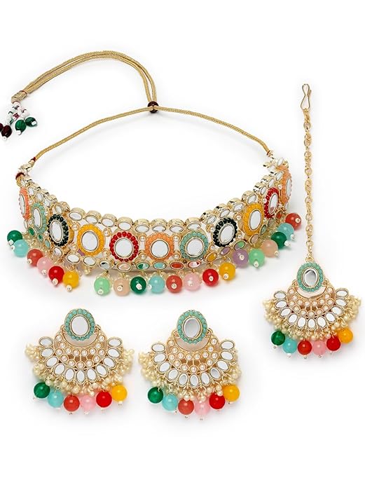 Sukkhi Classy Choker Necklace Earring Jewellery Set with Maangtikka Jewellery Set for Women