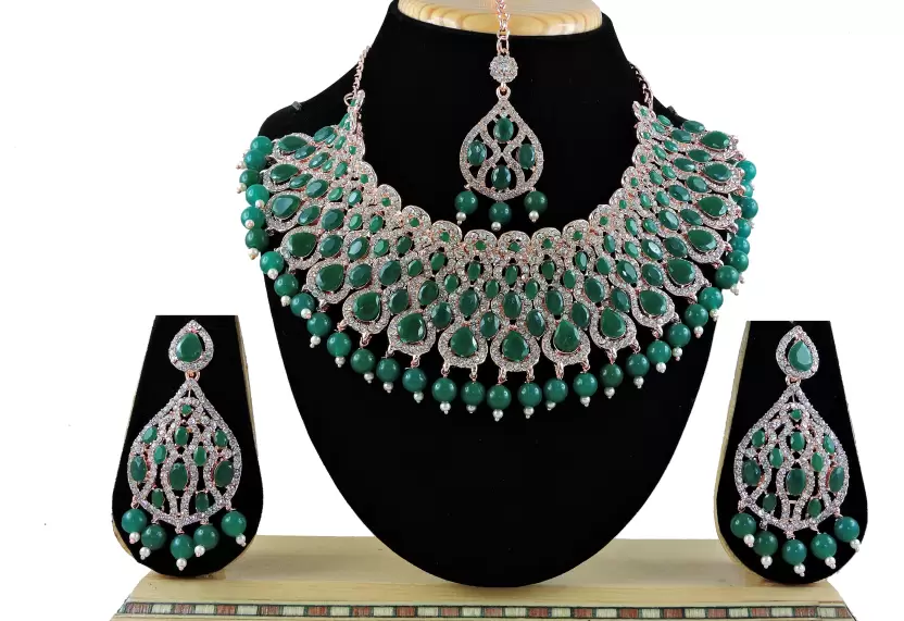 VATSALYA creation Alloy Gold-plated Green Jewel Set